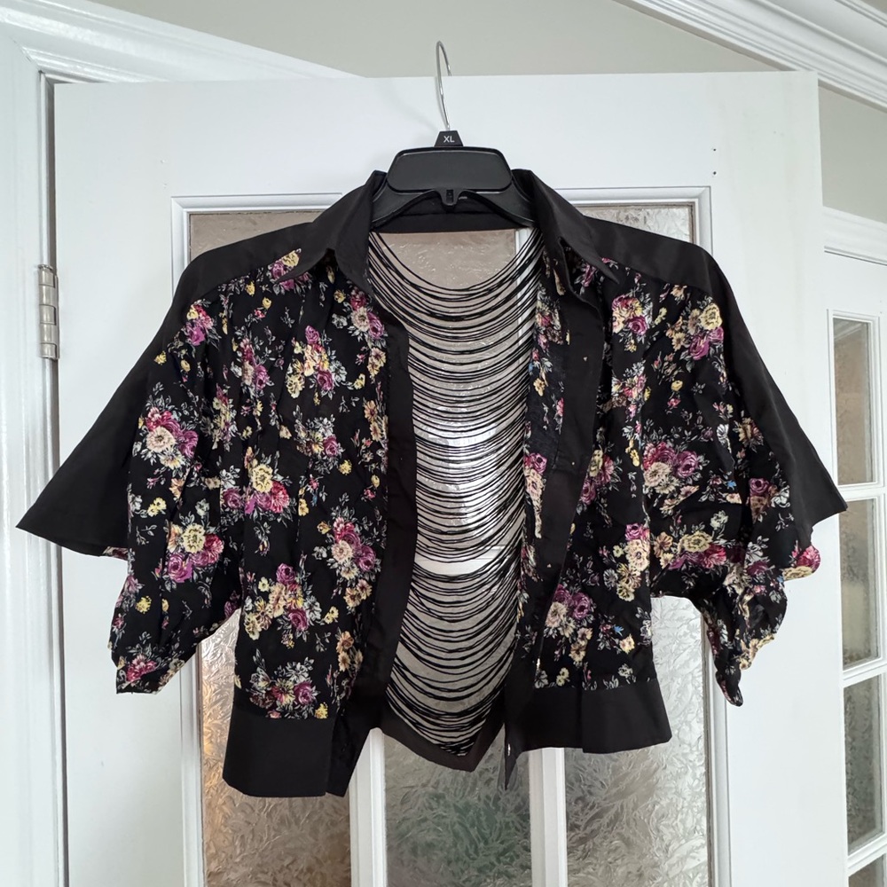 Justify Black Floral Blouse with Pink and Yellow Accents